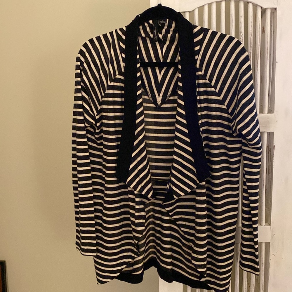 Women’s Aryn K. black and white long sleeve cardigan with draped front